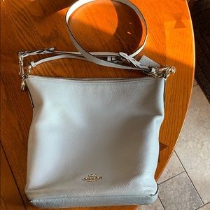 Dusty blue Coach bucket crossbody